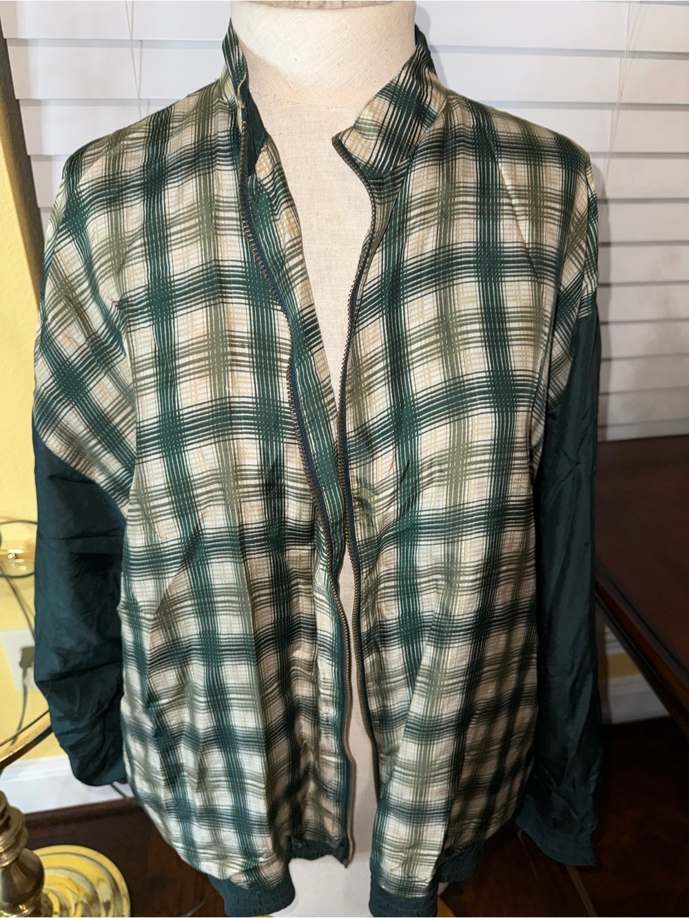 Vintage Lightweight Plaid Shirt Jacket - Silk Green & Cream